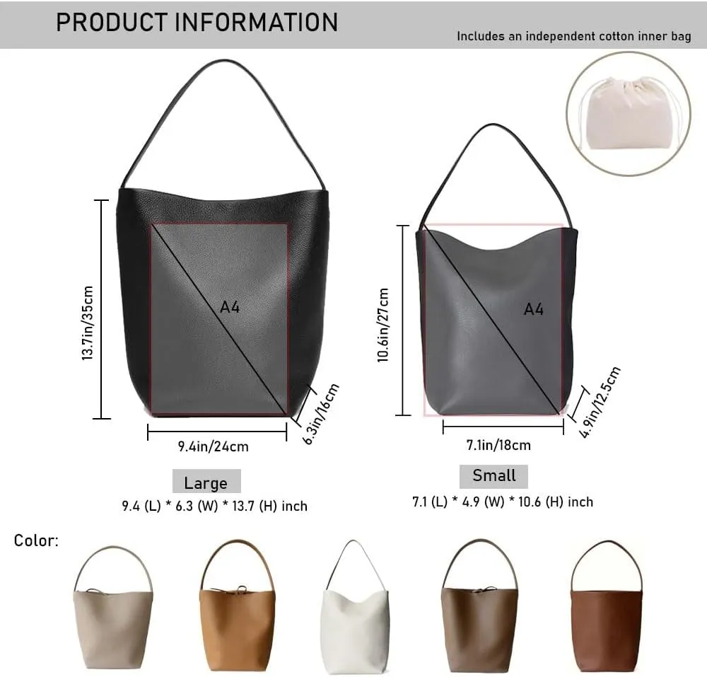 Leather Bucket Bag for WomenGenuine Large Hobo Bags Calf Leather with Pebbled TextureShoulder Tote Handbag