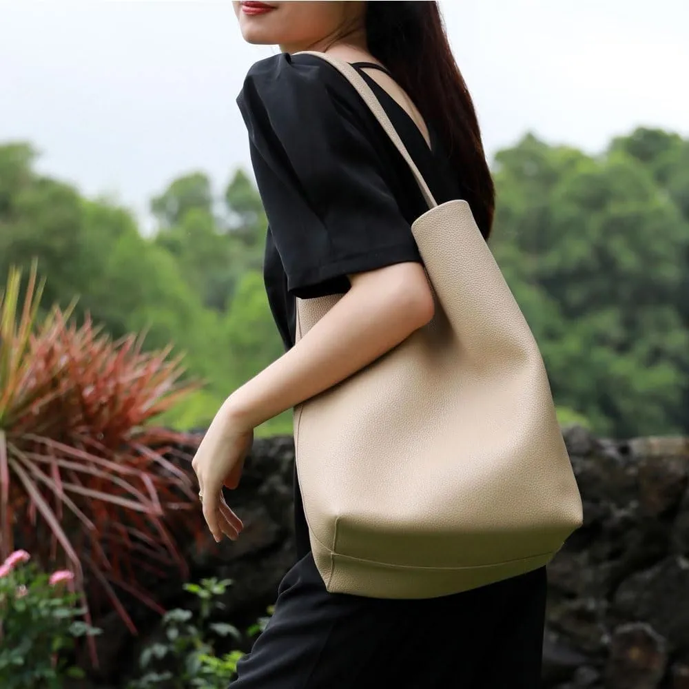 Leather Bucket Bag for WomenGenuine Large Hobo Bags Calf Leather with Pebbled TextureShoulder Tote Handbag