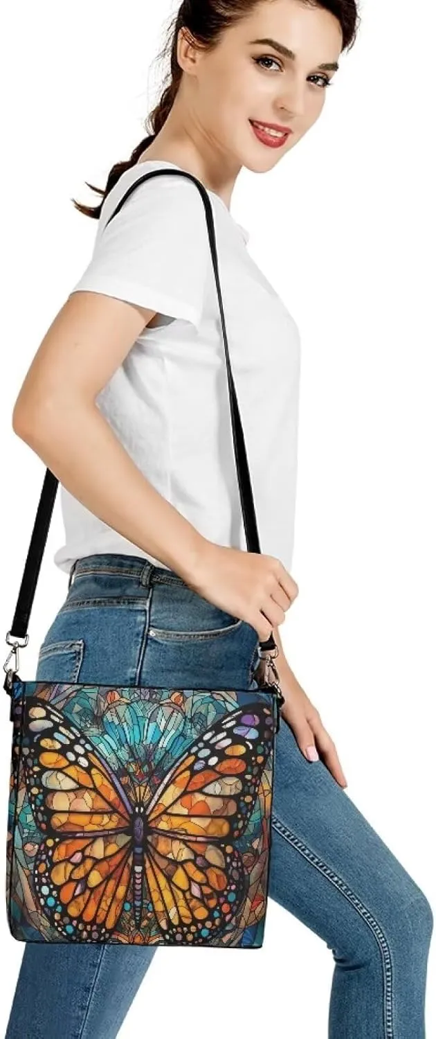 Leather Bucket Bags for Women Boho Mosaic Folk Art Hobo Bags Shoulder Tote Purse Handbags with Adjustable Strap