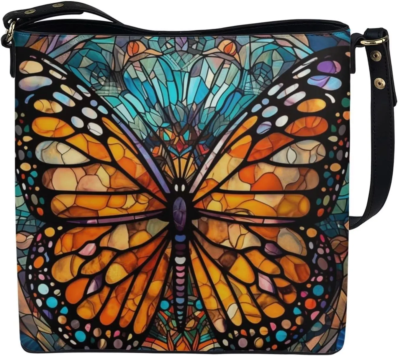 Leather Bucket Bags for Women Boho Mosaic Folk Art Hobo Bags Shoulder Tote Purse Handbags with Adjustable Strap