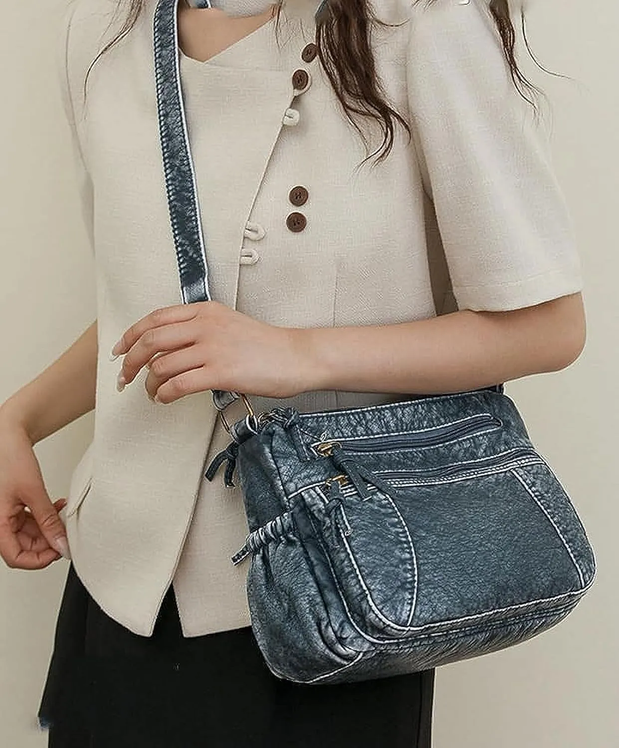 Leather Hobo Bag Women Retro Denim Bag Large Crossbody Shoulder Bag Casual Handbag Purse