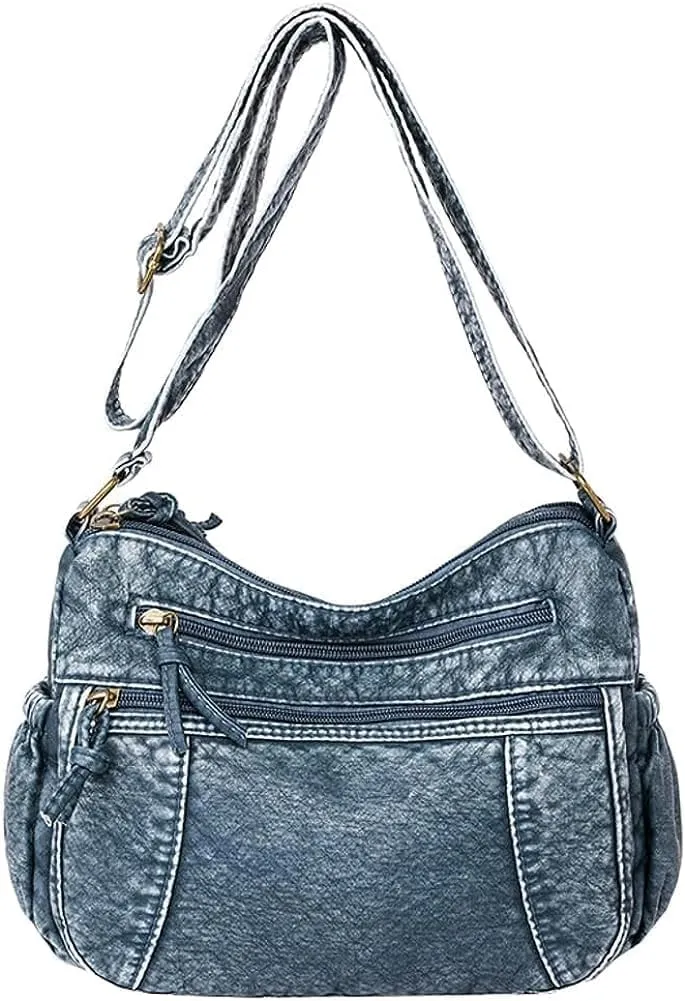 Leather Hobo Bag Women Retro Denim Bag Large Crossbody Shoulder Bag Casual Handbag Purse