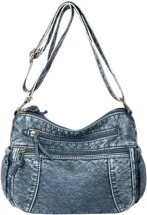 Leather Hobo Bag Women Retro Denim Bag Large Crossbody Shoulder Bag Casual Handbag Purse