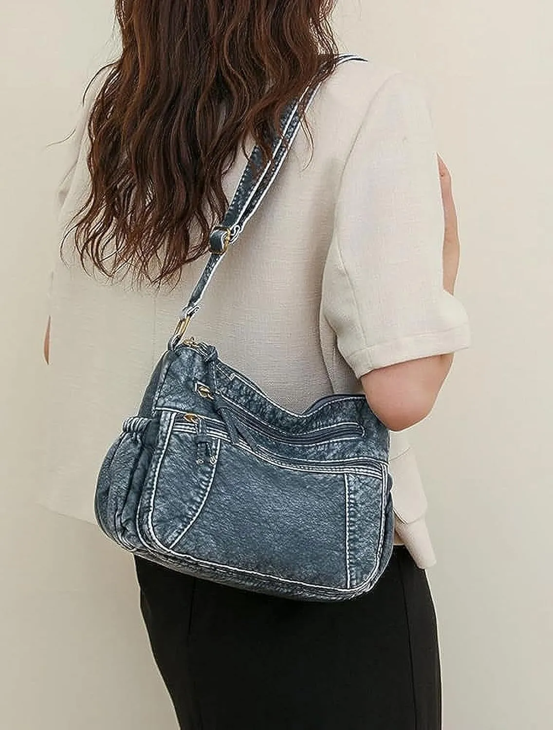 Leather Hobo Bag Women Retro Denim Bag Large Crossbody Shoulder Bag Casual Handbag Purse