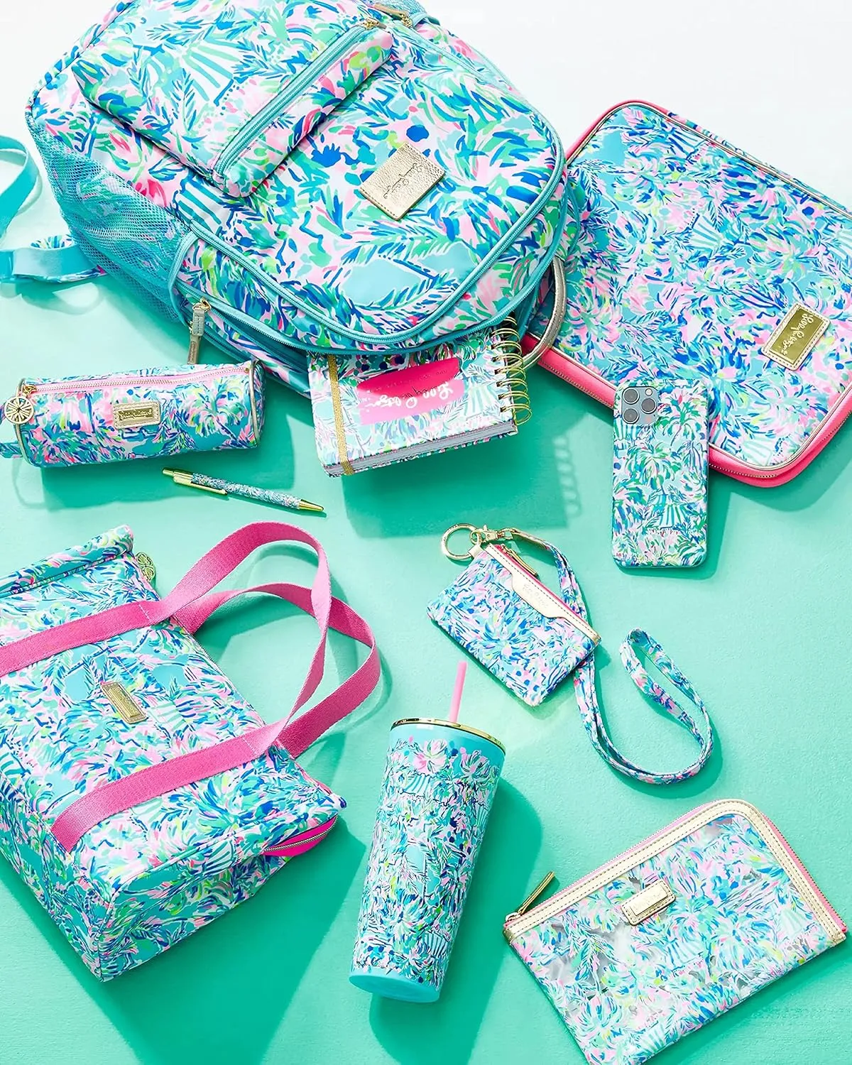 Lilly Pulitzer ID Holder Wallet, Blue Keychain Wallet with Zip Close, Cute Card and ID Case for Women, Cabana Cocktail