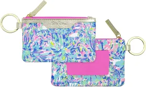 Lilly Pulitzer ID Holder Wallet, Blue Keychain Wallet with Zip Close, Cute Card and ID Case for Women, Cabana Cocktail