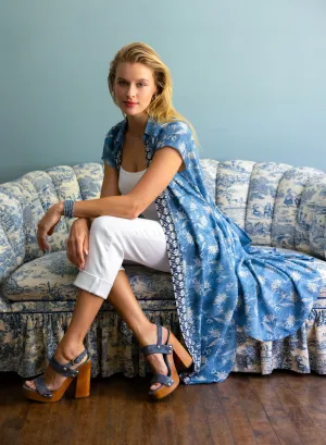 Liverpool Collard Button Front Dress With Belt In Blue Patchwork Floral