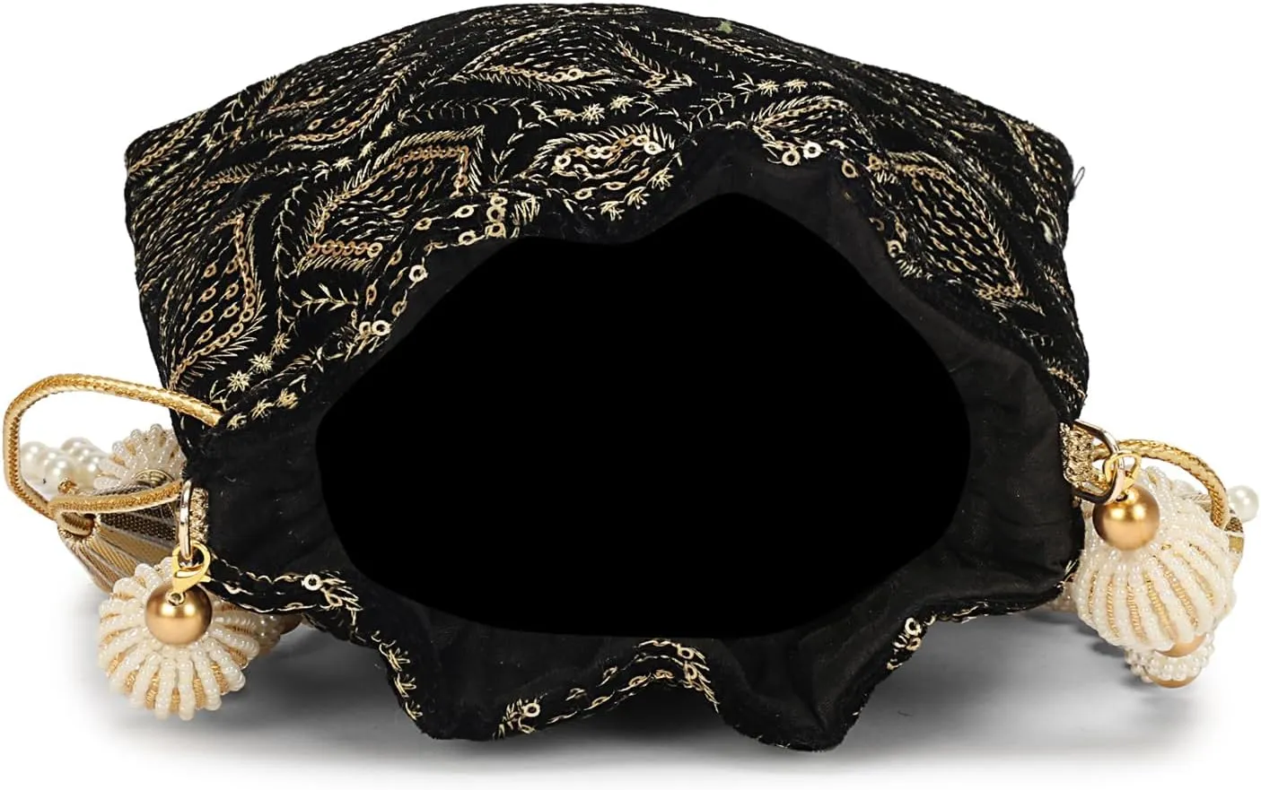 LONGING TO BUY Indian Embroidered Pearl Potli Bag For Women, Sequence Design with Tassel, Wedding Potli Bags
