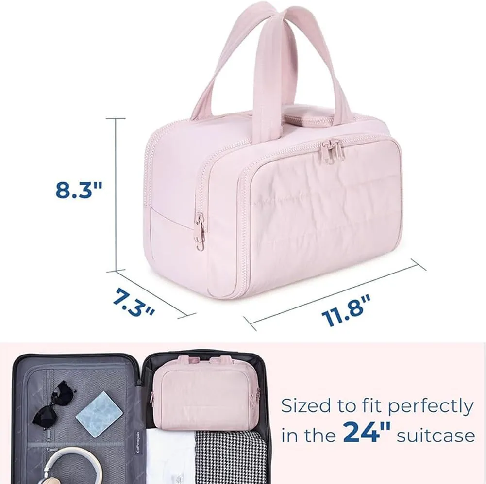 LONGLUAN Curetoaway Travel Cosmetic Bag, Meonsopoli Large Capacity Wide-Open Travel Cosmetic Bag for Women with 4 Compartments, Lightweight Waterproof (Black)