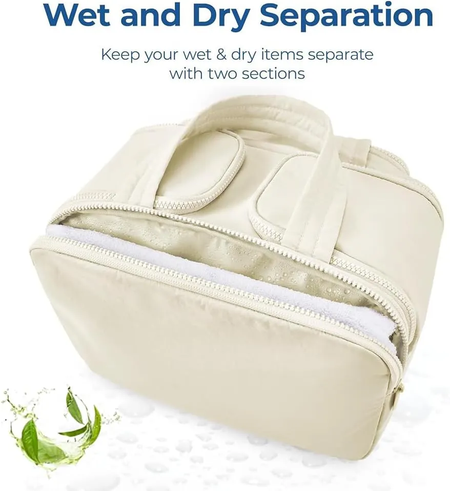 LONGLUAN Curetoaway Travel Cosmetic Bag, Meonsopoli Large Capacity Wide-Open Travel Cosmetic Bag for Women with 4 Compartments, Lightweight Waterproof (Gray)