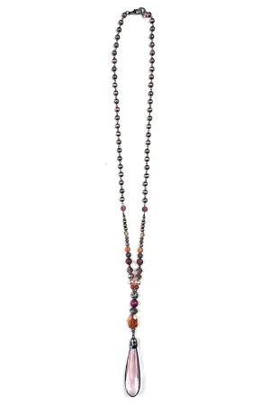 Lost And Found Navajo Pearl Necklace With Colored Beads And Glass Teardrop Pendant