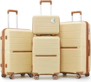 Luggage Sets 4 Piece(14/20/24/28) Durable Expandable suitcase, Hard Shell Lightweight TSA Lock Carry on Expandable Suitcase with Spinner Wheels Travel Set for Men Women (Apricot Cream)
