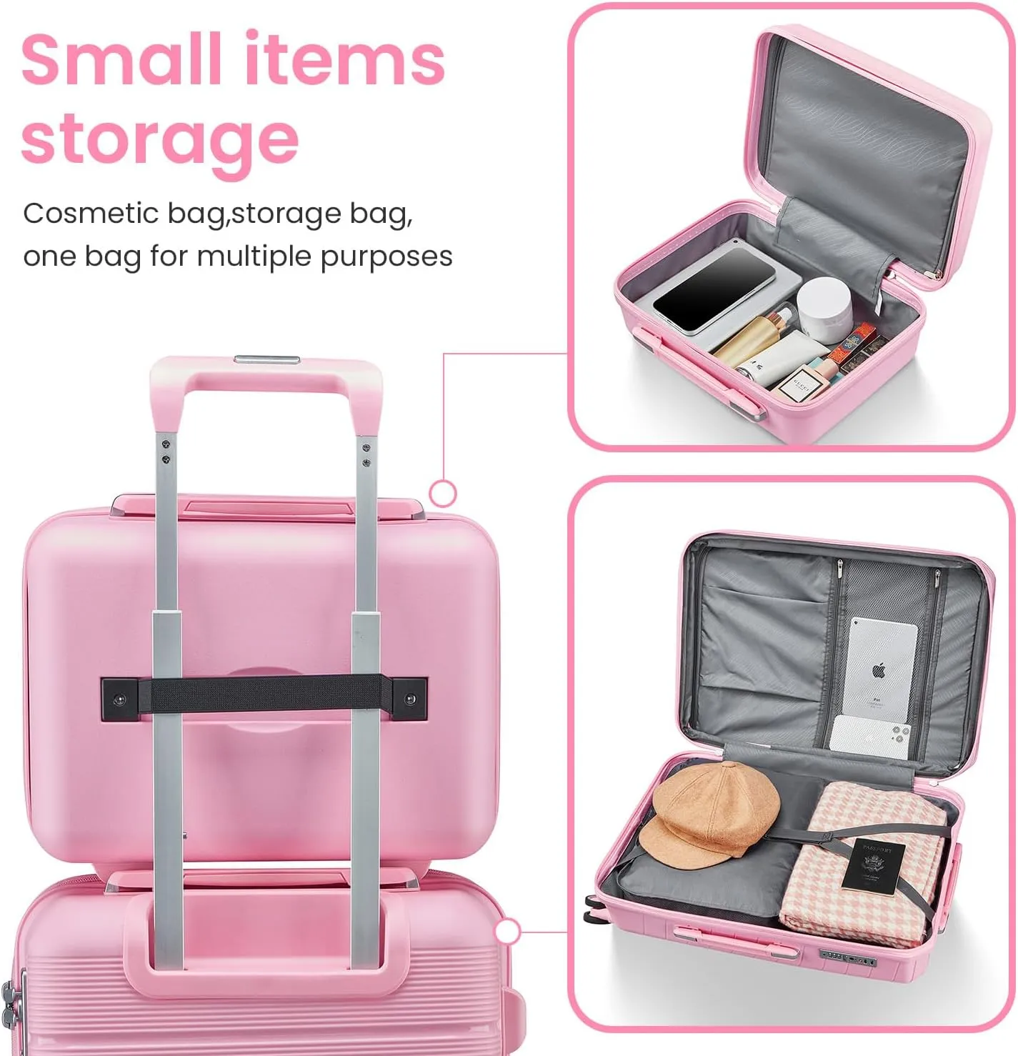Luggage Sets 4 Piece(14/20/24/28) Durable Expandable suitcase, Hard Shell Lightweight TSA Lock Carry on Expandable Suitcase with Spinner Wheels Travel Set for Men Women (Pink)