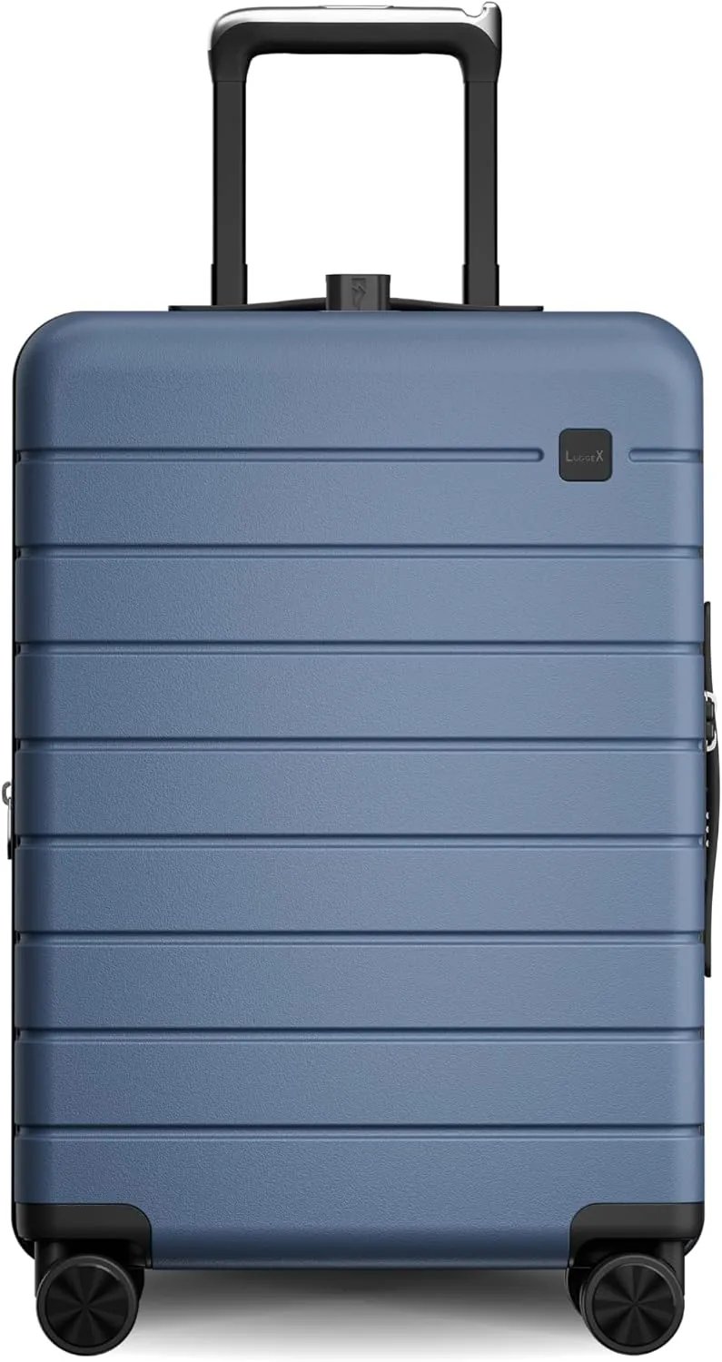 LUGGEX Carry On Luggage with Spinner Wheels - 20 inch Expandable Hard Shell Suitcases - Accelerate Access with DiHook, Handy Pouch, Blue