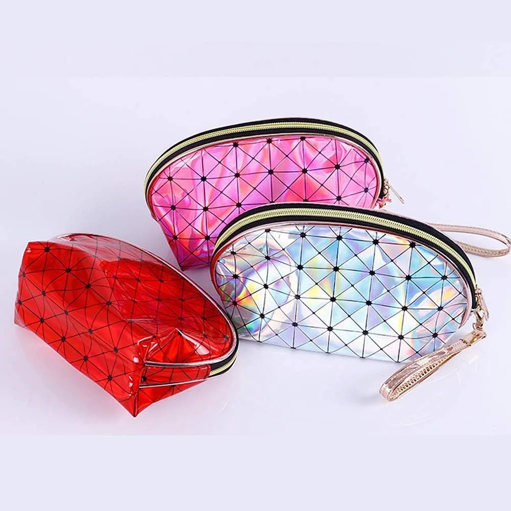 Magik Holographic Portable Travel Cosmetic Makeup Bag PU Handy Toiletry Waterproof (8.66 x 5.7 x 5.95 in, White)