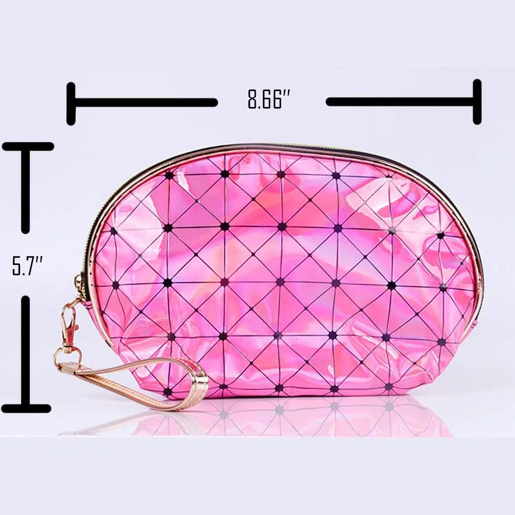 Magik Holographic Portable Travel Cosmetic Makeup Bag PU Handy Toiletry Waterproof (8.66 x 5.7 x 5.95 in, White)