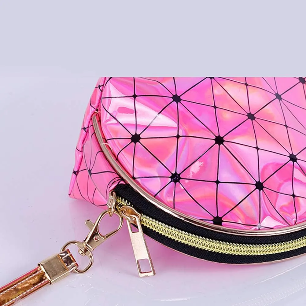 Magik Holographic Portable Travel Cosmetic Makeup Bag PU Handy Toiletry Waterproof (8.66 x 5.7 x 5.95 in, White)