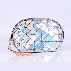 Magik Holographic Portable Travel Cosmetic Makeup Bag PU Handy Toiletry Waterproof (8.66 x 5.7 x 5.95 in, White)