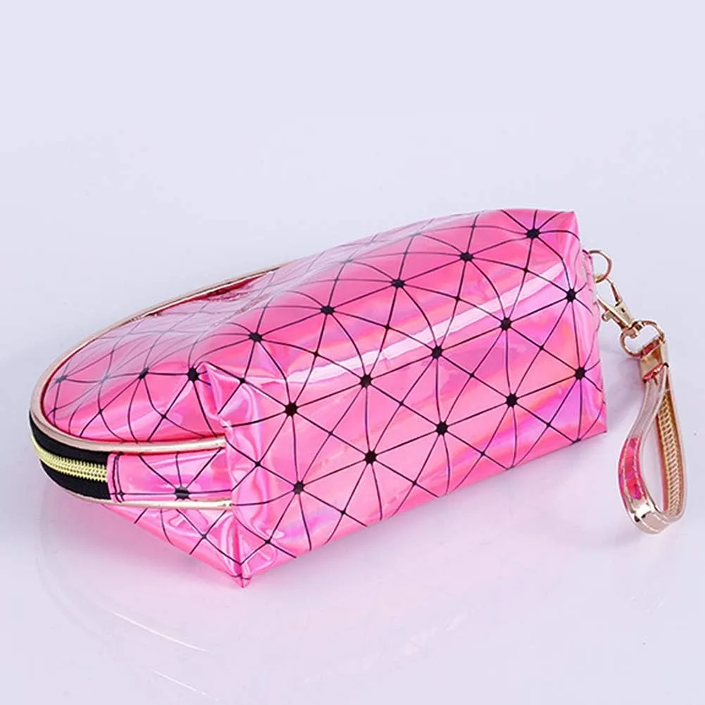 Magik Holographic Portable Travel Cosmetic Makeup Bag PU Handy Toiletry Waterproof (8.66 x 5.7 x 5.95 in, White)