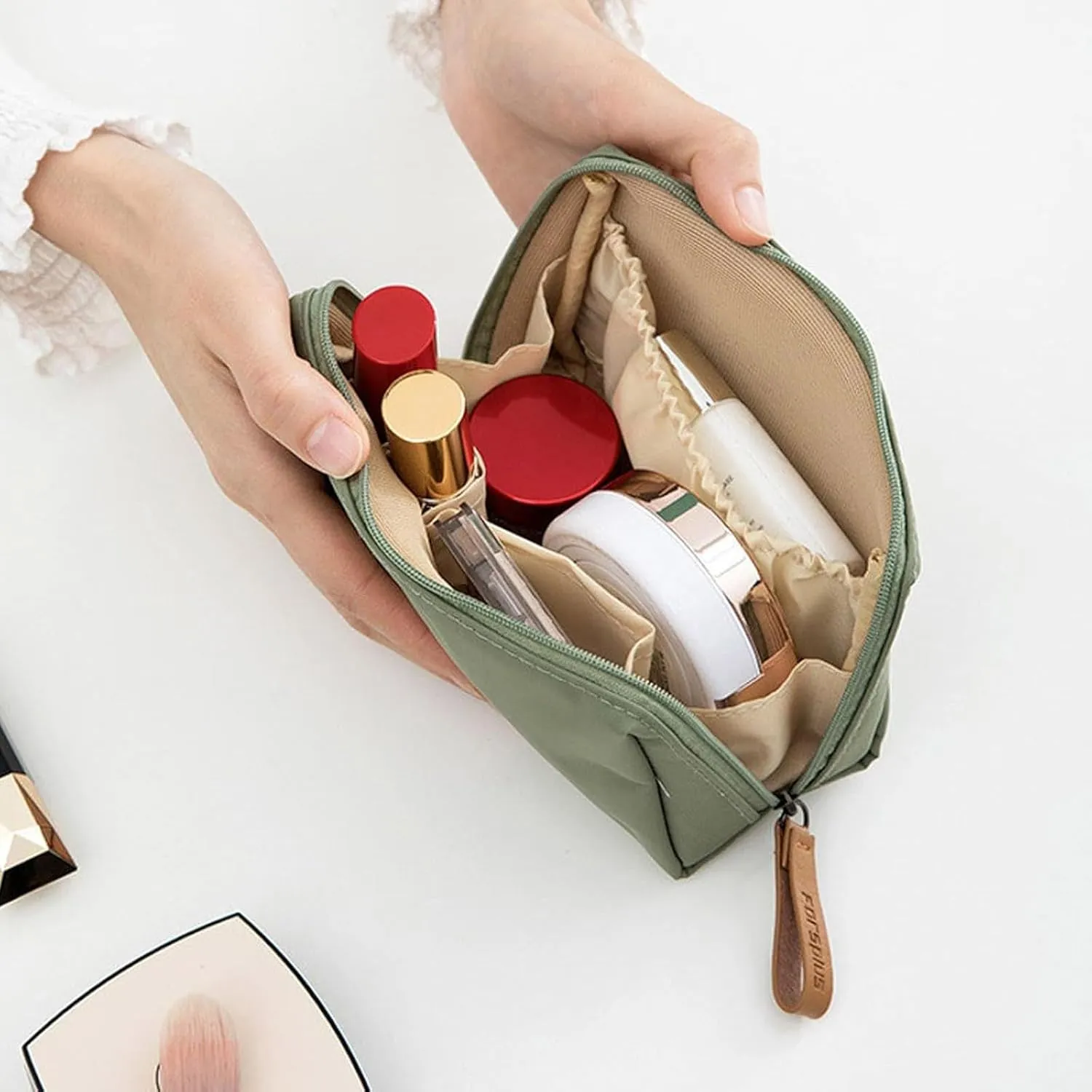 Makeup Bag for Travel - Handy Bag for Your Travel Essentials, Small Cosmetic Organizer for Purse, Women & Girls, Compact Organizer for Travel Essentials and Toiletries (Green, Large)