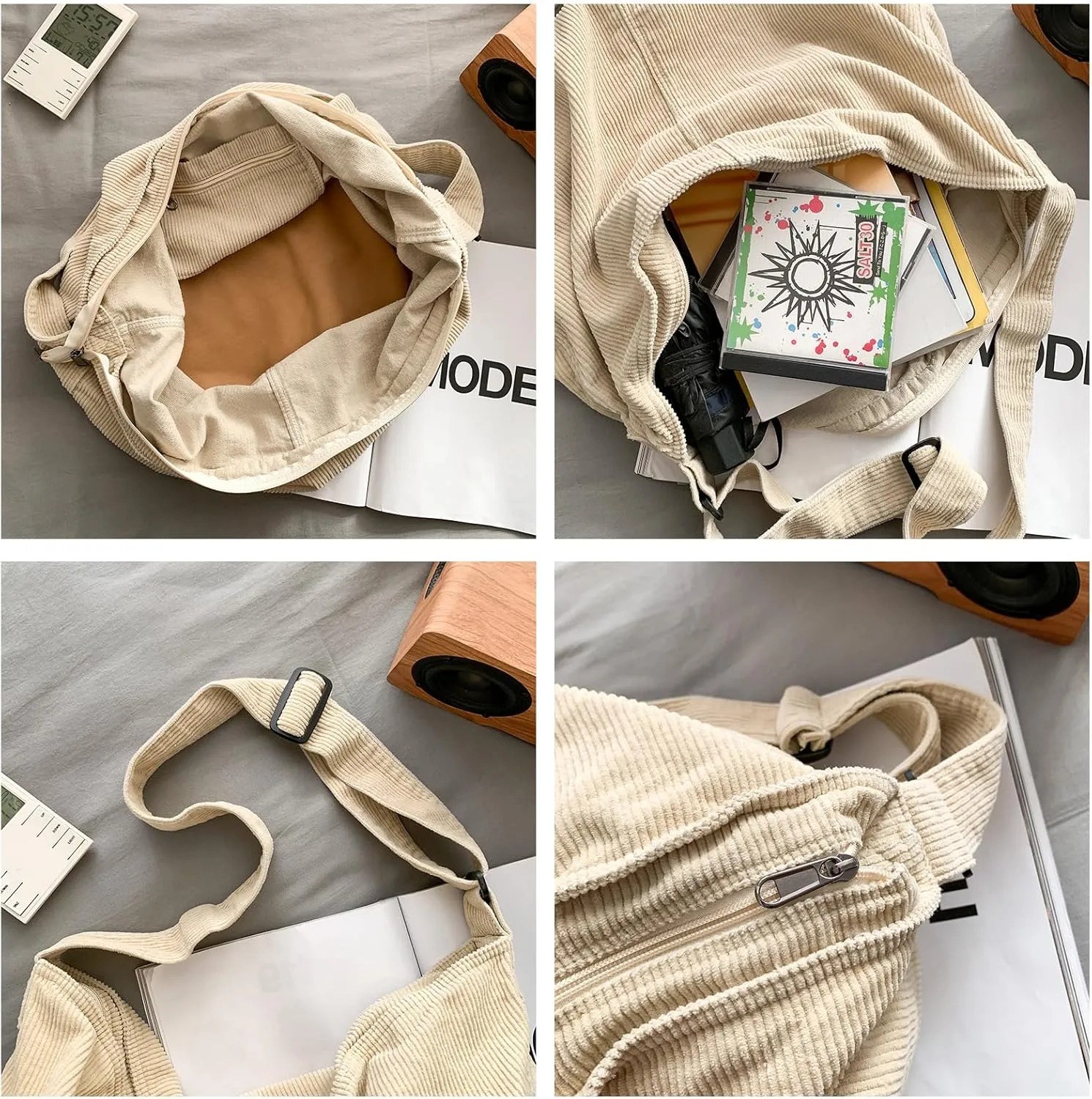 Makukke Corduroy Tote Bag - Women's Shoulder Handbag - Big Capacity Hobo - Casual Work Shopping