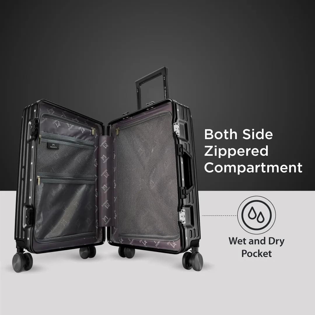 Maleta Crown Series Cabin Trolley Bag Aluminium Frame, 20 inch, 8 Spinner Wheels, Dual TSA Lock Trolley Bags for Travel Suitcase for Travel Bags for Travelling (Black, Cabin-Small)