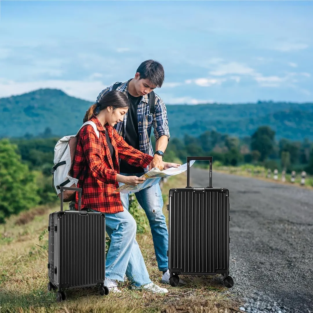 Maleta Crown Series Cabin Trolley Bag Aluminium Frame, 20 inch, 8 Spinner Wheels, Dual TSA Lock Trolley Bags for Travel Suitcase for Travel Bags for Travelling (Black, Cabin-Small)