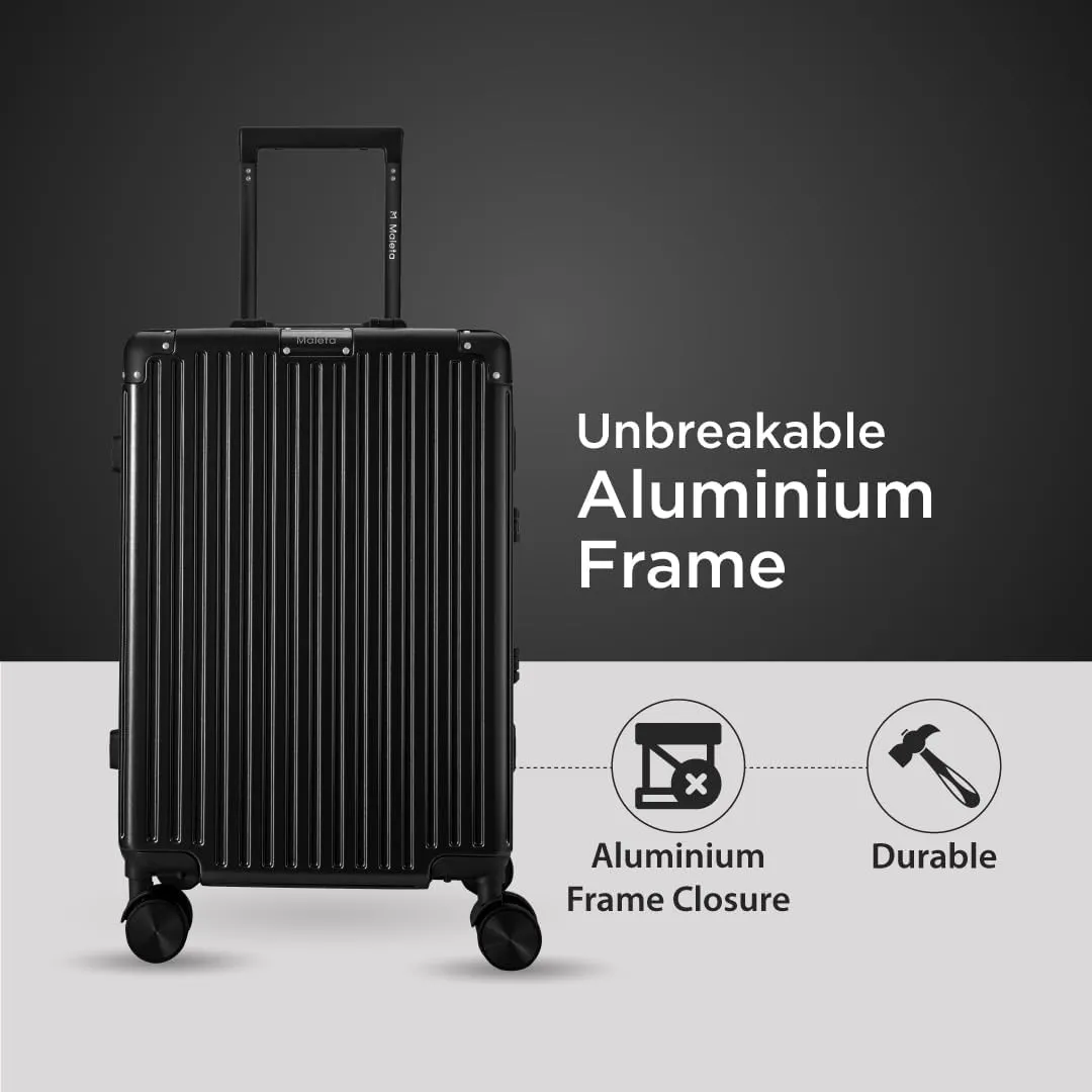 Maleta Crown Series Cabin Trolley Bag Aluminium Frame, 20 inch, 8 Spinner Wheels, Dual TSA Lock Trolley Bags for Travel Suitcase for Travel Bags for Travelling (Black, Cabin-Small)
