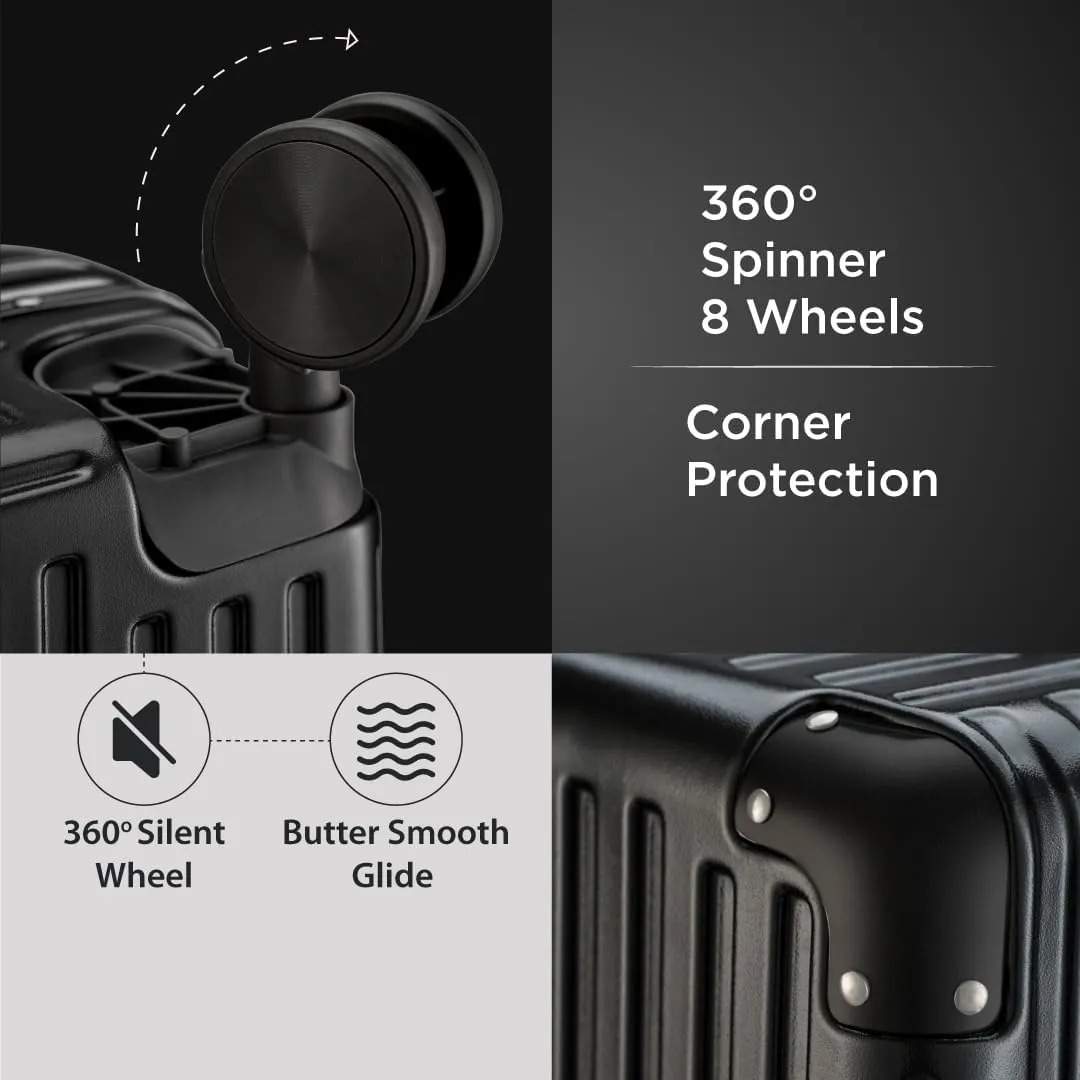 Maleta Crown Series Cabin Trolley Bag Aluminium Frame, 20 inch, 8 Spinner Wheels, Dual TSA Lock Trolley Bags for Travel Suitcase for Travel Bags for Travelling (Black, Cabin-Small)