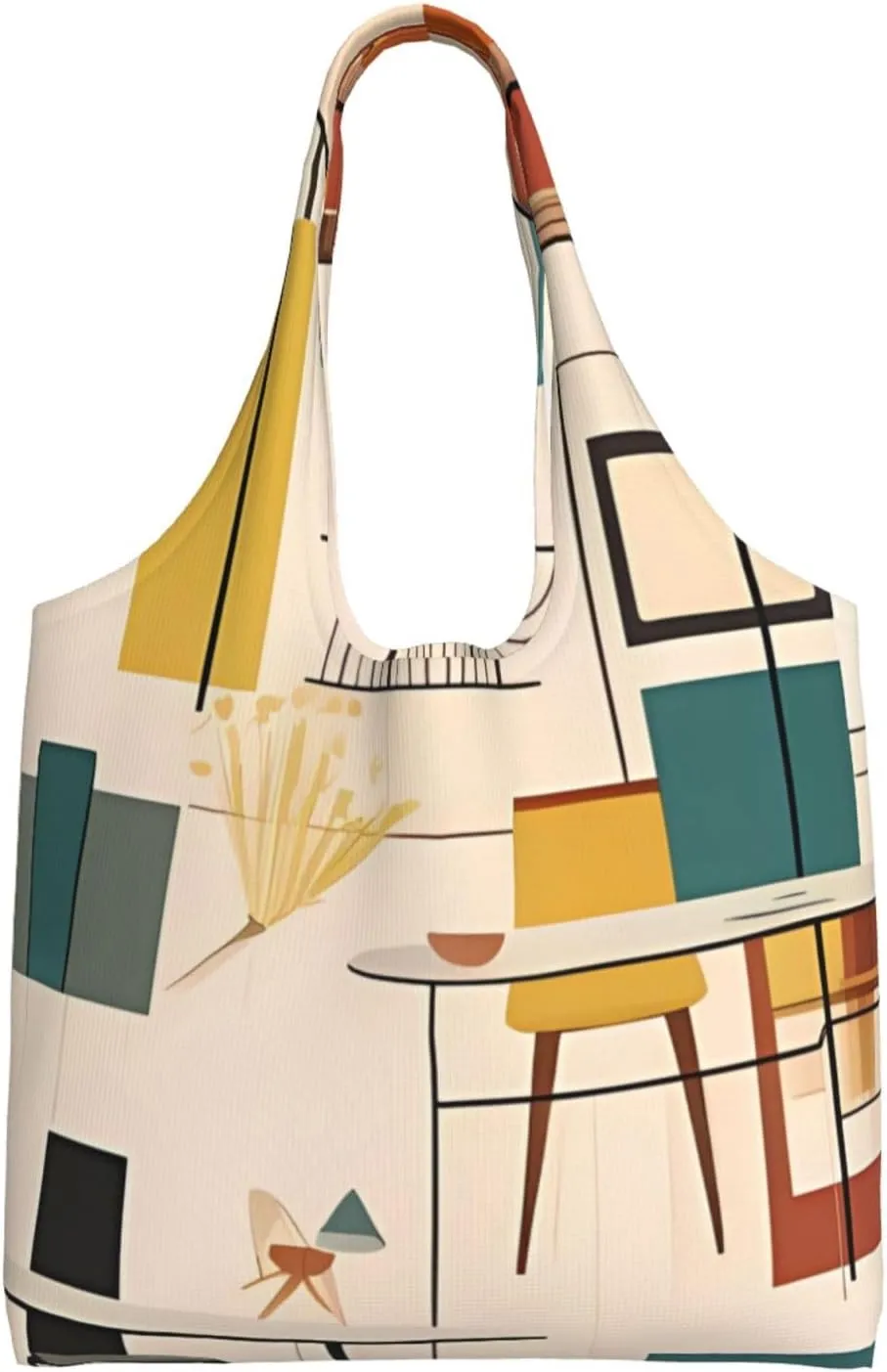 Mid Century Modern Large Tote Bag For Women, Heavy Duty Foldable Shopping Tote Bag Shoulder Bag For Work Beach Travel