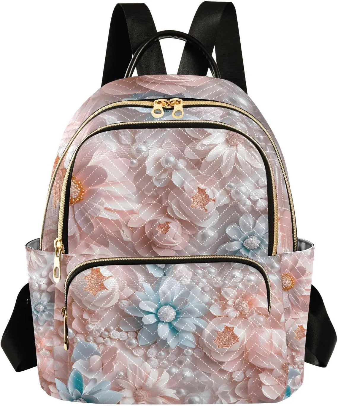 Mini Backpack for Women 3d Flowers Pearls Small Purse Daypacks Stylish Bags Lightweight Travel Backpacks for College Shopping Work Dating