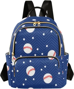 Mini Backpack for Women Baseball Blue Pattern Dots Navy Small Purse Daypacks Stylish Bags Lightweight Travel Backpacks for College Shopping Work Dating