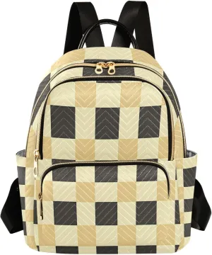 Mini Backpack for Women Beige Black Check Pattern Small Purse Daypacks Stylish Bags Lightweight Travel Backpacks for College Shopping Work Dating