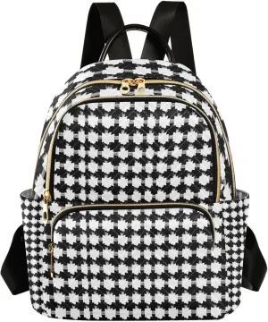 Mini Backpack for Women Black Checked Small Purse Daypacks Stylish Bags Lightweight Travel Backpacks for College Shopping Work Dating