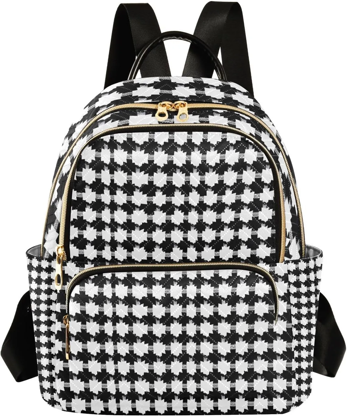 Mini Backpack for Women Black Checked Small Purse Daypacks Stylish Bags Lightweight Travel Backpacks for College Shopping Work Dating