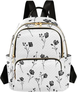 Mini Backpack for Women Black Flower Pleaves Attern Small Purse Daypacks Stylish Bags Lightweight Travel Backpacks for College Shopping Work Dating