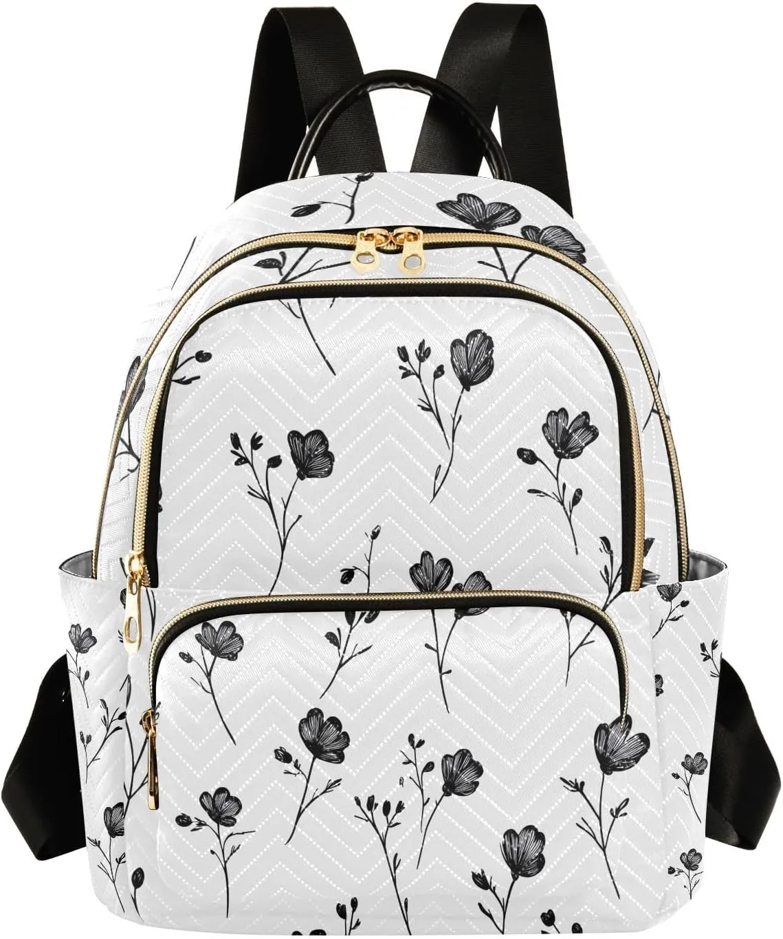 Mini Backpack for Women Black Flower Pleaves Attern Small Purse Daypacks Stylish Bags Lightweight Travel Backpacks for College Shopping Work Dating