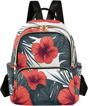 Mini Backpack for Women Black Grey Leaves Red Flower Small Purse Daypacks Stylish Bags Lightweight Travel Backpacks for College Shopping Work Dating