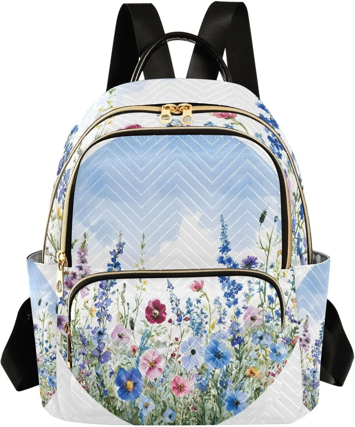 Mini Backpack for Women Blue Flowers Wildflower Field Small Purse Daypacks Stylish Bags Lightweight Travel Backpacks for College Shopping Work Dating