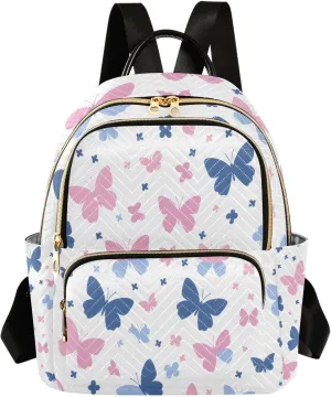 Mini Backpack for Women Blue Pink White Butterflies Small Purse Daypacks Stylish Bags Lightweight Travel Backpacks for College Shopping Work Dating