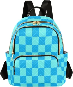 Mini Backpack for Women Blue Plaid Pattern Checkered Small Purse Daypacks Stylish Bags Lightweight Travel Backpacks for College Shopping Work Dating