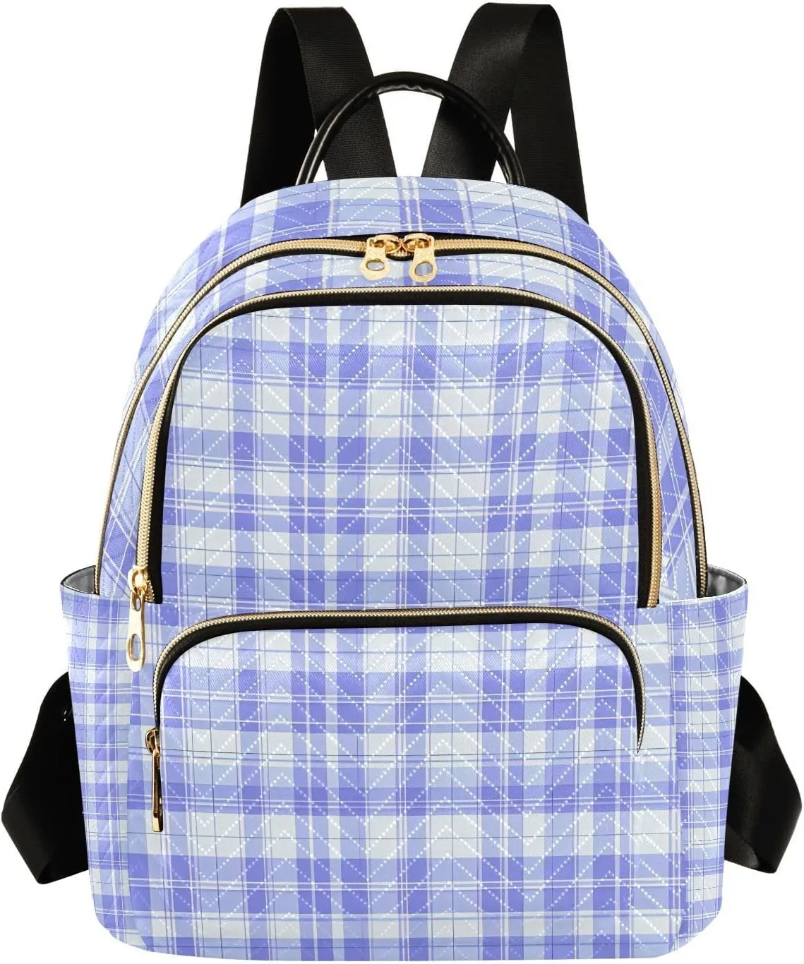 Mini Backpack for Women Blue Purple Plaid Pattern Small Purse Daypacks Stylish Bags Lightweight Travel Backpacks for College Shopping Work Dating