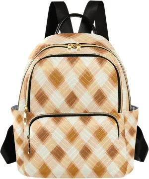 Mini Backpack for Women Brown Plaid Pattern Small Purse Daypacks Stylish Bags Lightweight Travel Backpacks for College Shopping Work Dating