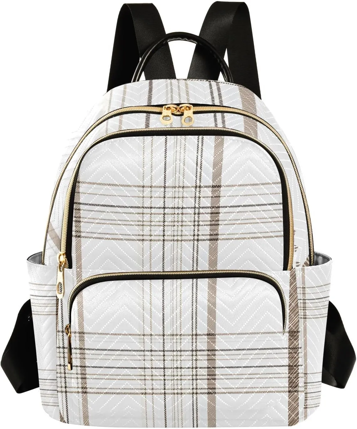 Mini Backpack for Women Brown White Plaid Pattern Small Purse Daypacks Stylish Bags Lightweight Travel Backpacks for College Shopping Work Dating