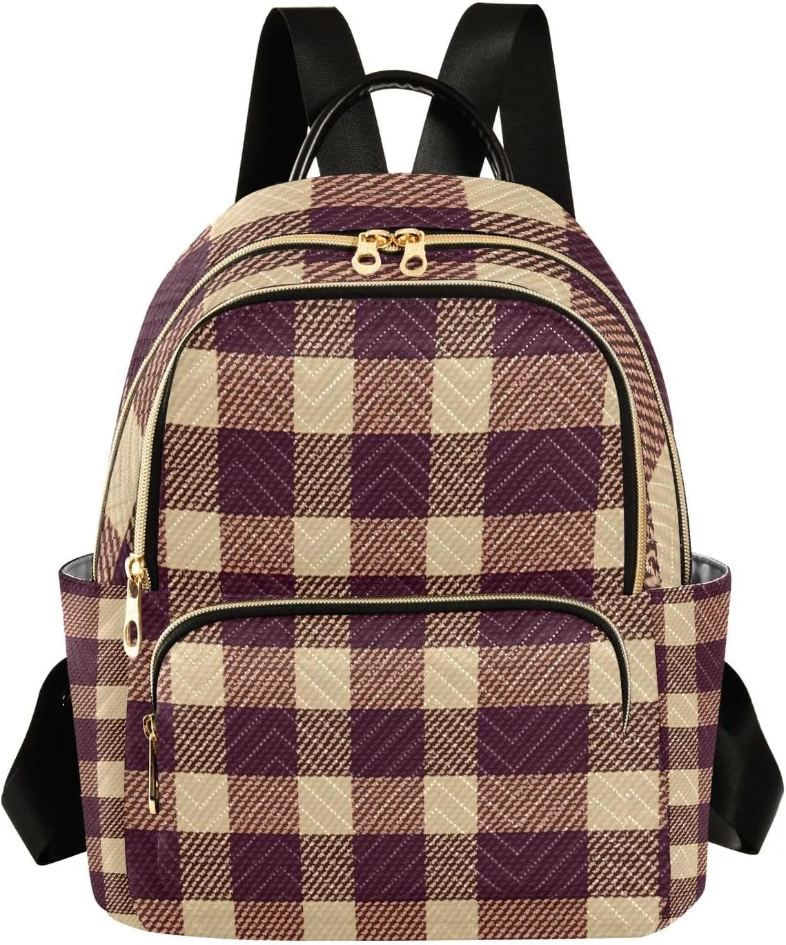 Mini Backpack for Women Burgundycreamcheckered Pattern Small Purse Daypacks Stylish Bags Lightweight Travel Backpacks for College Shopping Work Dating