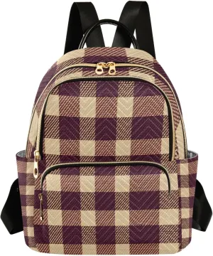 Mini Backpack for Women Burgundycreamcheckered Pattern Small Purse Daypacks Stylish Bags Lightweight Travel Backpacks for College Shopping Work Dating