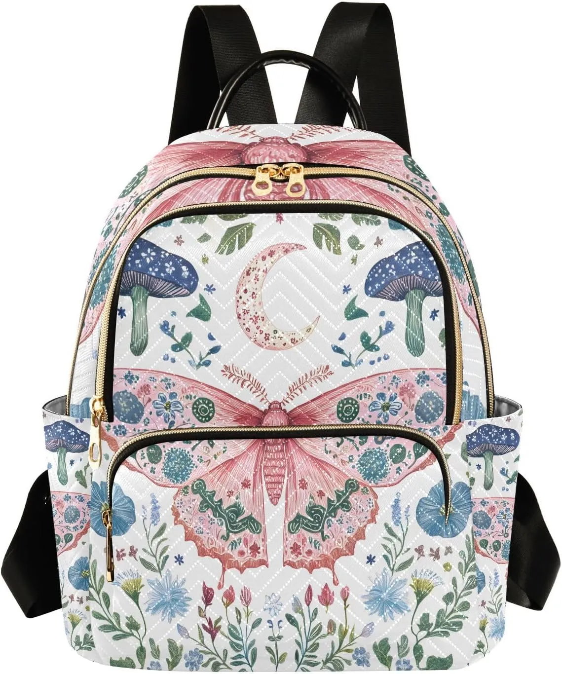 Mini Backpack for Women Butterfly Mushroom Flower Pink Small Purse Daypacks Stylish Bags Lightweight Travel Backpacks for College Shopping Work Dating