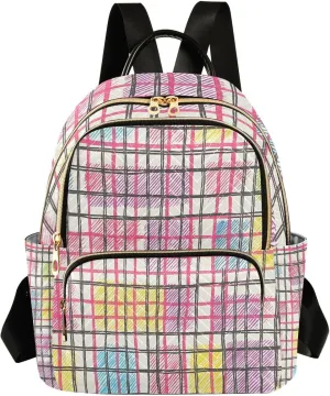 Mini Backpack for Women Colorful Sketch Plaid Pattern Small Purse Daypacks Stylish Bags Lightweight Travel Backpacks for College Shopping Work Dating