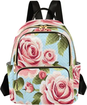 Mini Backpack for Women Coral Flower Green Leaves Plants Small Purse Daypacks Stylish Bags Lightweight Travel Backpacks for College Shopping Work Dating