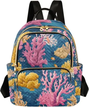 Mini Backpack for Women Coral Pattern Yellow Pink Small Purse Daypacks Stylish Bags Lightweight Travel Backpacks for College Shopping Work Dating